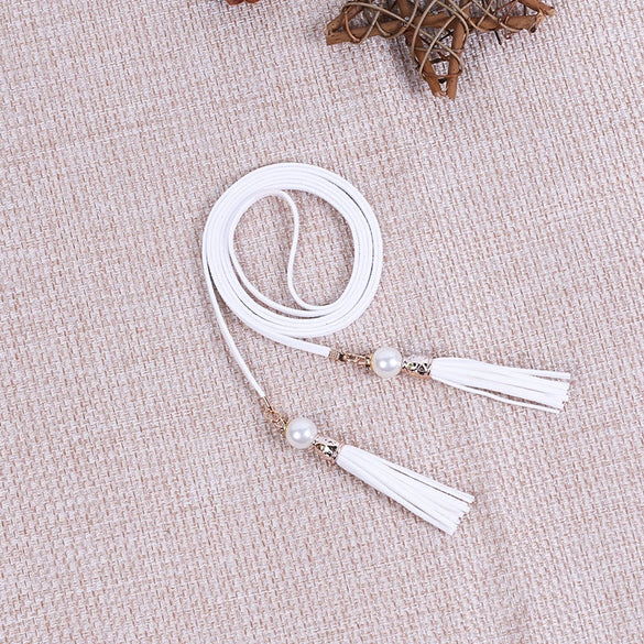Women's Imitation Leather Thin Rope Belt Waist Accessories With Tassel For Clothing Decoration
