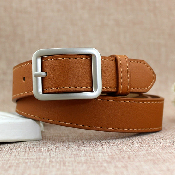 Women's Imitation Leather Wide Belt With Alloy Buckle Electroplated Geometric Style Fashion Versatile Thin Belt