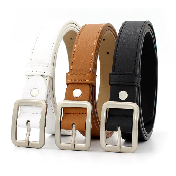 Women's Imitation Leather Wide Belt With Alloy Buckle Electroplated Geometric Style Fashion Versatile Thin Belt