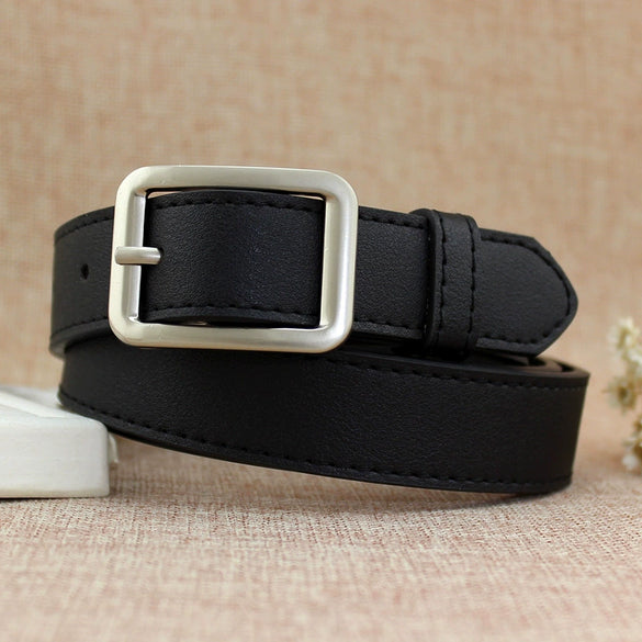 Women's Imitation Leather Wide Belt With Alloy Buckle Electroplated Geometric Style Fashion Versatile Thin Belt