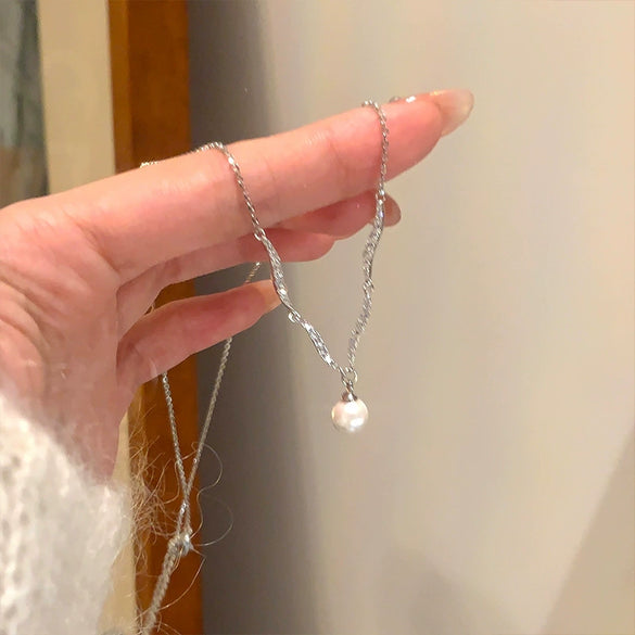 Women's Imitation Pearl And Zircon Cold Style Geometric Light Luxury Clavicle Chain Necklace Jewelry Accessories