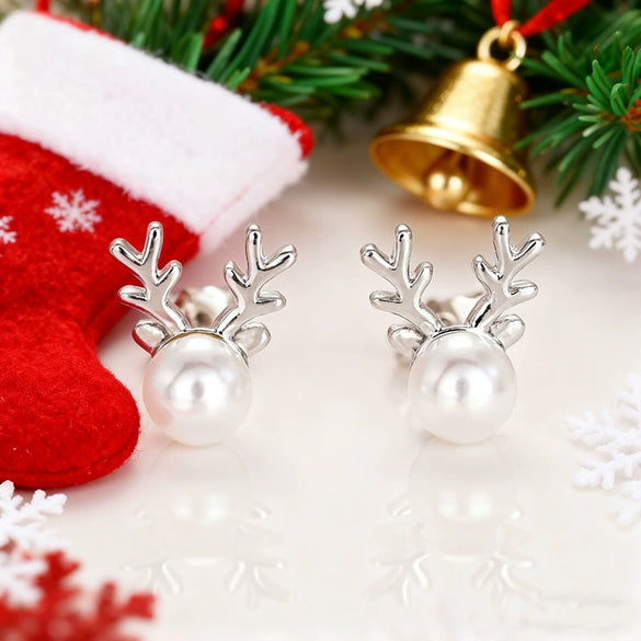 Women's Imitation Pearl Earrings With Geometric Animal And Zodiac Designs Copper Electroplated Christmas Festival Jewelry