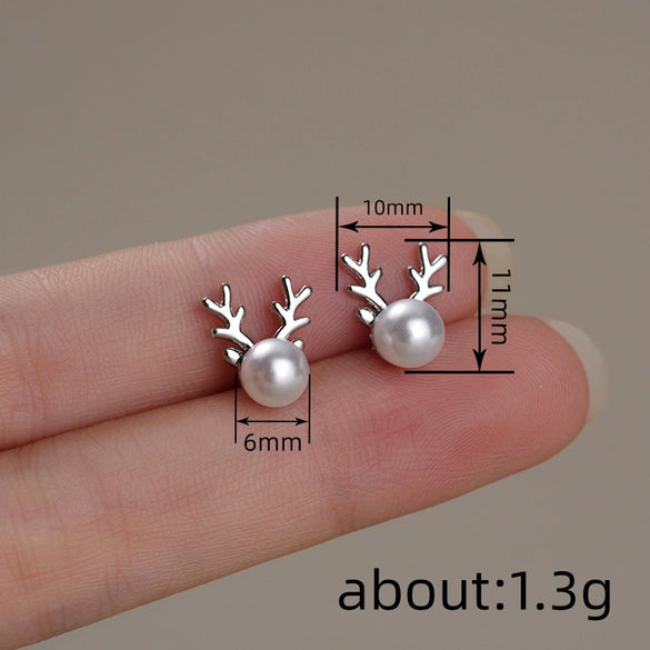 Women's Imitation Pearl Earrings With Geometric Animal And Zodiac Designs Copper Electroplated Christmas Festival Jewelry