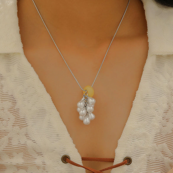 Women's Imitation Pearl Fruit Shaped Beaded Necklace With Electroplating And Water Drop Pendant