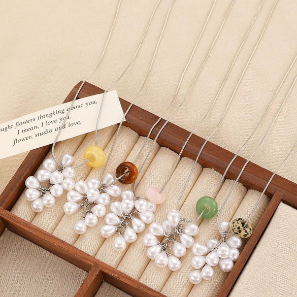 Women's Imitation Pearl Fruit Shaped Beaded Necklace With Electroplating And Water Drop Pendant