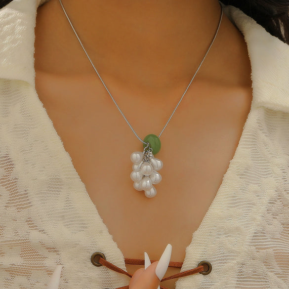 Women's Imitation Pearl Fruit Shaped Beaded Necklace With Electroplating And Water Drop Pendant