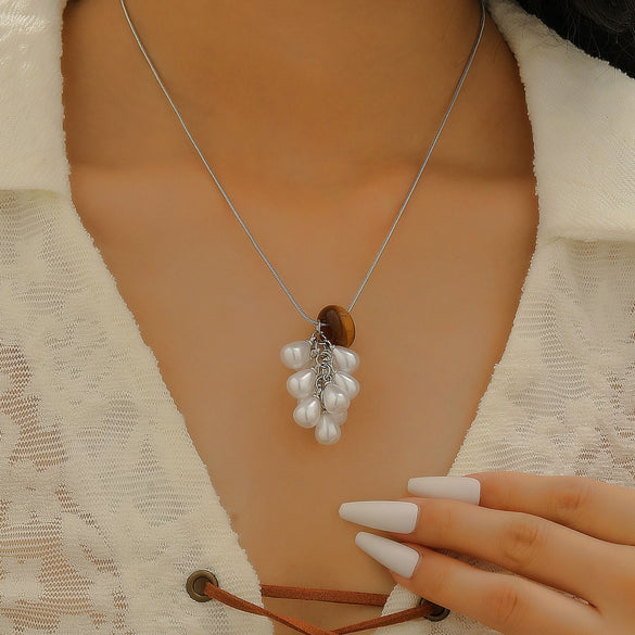 Women's Imitation Pearl Fruit Shaped Beaded Necklace With Electroplating And Water Drop Pendant