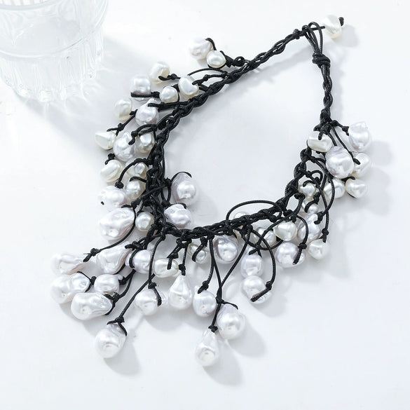 Women's Imitation Pearl Geometric Multilayer Handmade Necklace Choker Clavicle Chain