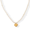 Women's Imitation Pearl Heart Pendant Necklace With Geometric Design And Electroplating