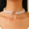 Women's Imitation Pearl Jewelry Threepiece Set With Heart Water Drop Bell Patterns And Alloy Pendants Set With Diamonds