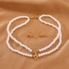 Women's Imitation Pearl Jewelry Threepiece Set With Heart Water Drop Bell Patterns And Alloy Pendants Set With Diamonds