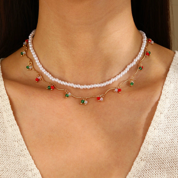 Women's Imitation Pearl Jewelry Threepiece Set With Heart Water Drop Bell Patterns And Alloy Pendants Set With Diamonds