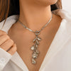 Women's Imitation Pearl Tassel Geometric Snake Bone Chain Necklace Metal Electroplated