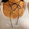 Women's Imitation Pearls And Organic Glass Heart And Bow Shaped Pendant Necklace With Electroplating