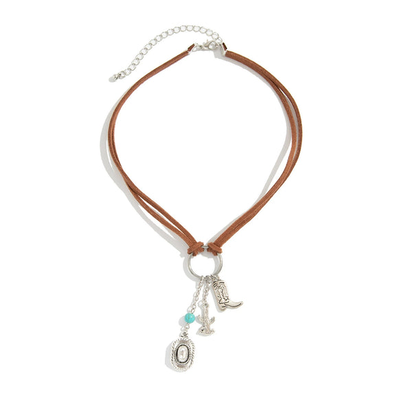 Women's Imitation Turquoise Ring Necklace Bohemian Style Clavicle Chain Alloy Pendant Geometric Pattern Electroplating