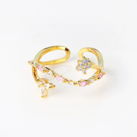 Women's Ins Style Copper Electroplated Small Blue Bouquet Triangle Ring