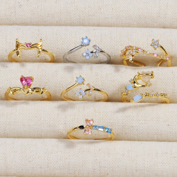 Women's Ins Style Copper Electroplated Small Blue Bouquet Triangle Ring