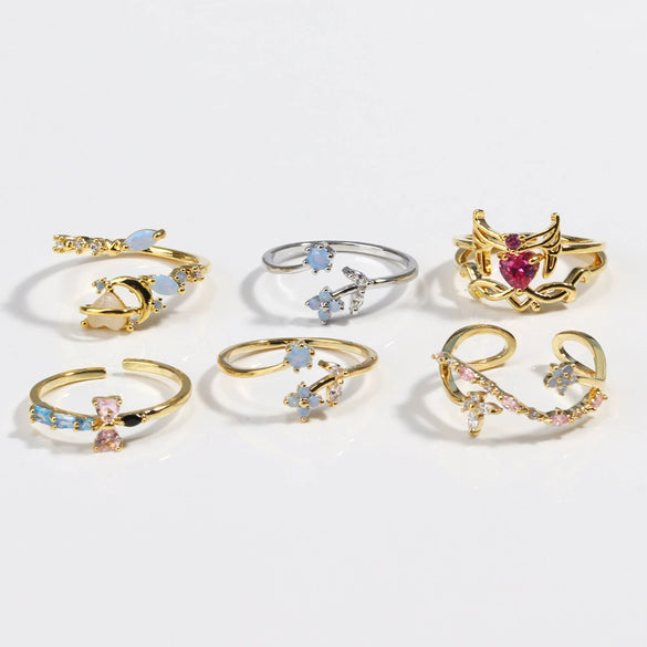 Women's Ins Style Copper Electroplated Small Blue Bouquet Triangle Ring