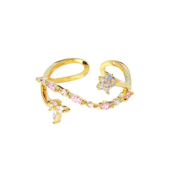 Women's Ins Style Copper Electroplated Small Blue Bouquet Triangle Ring