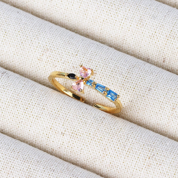 Women's Ins Style Copper Electroplated Small Blue Bouquet Triangle Ring