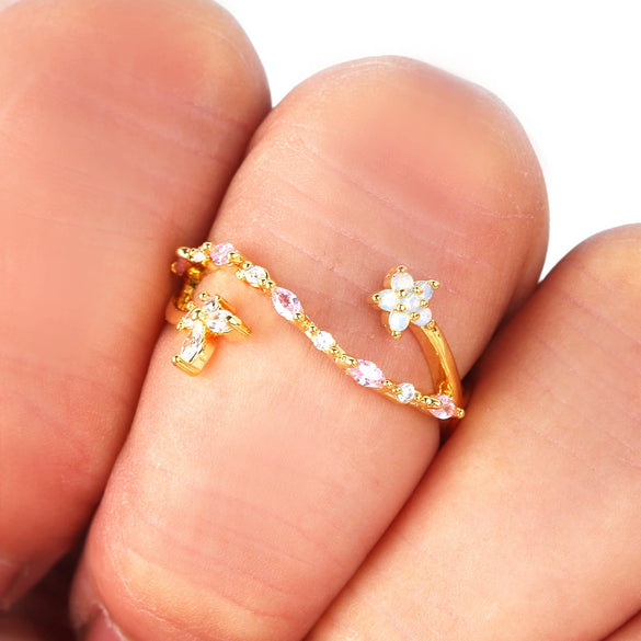 Women's Ins Style Copper Electroplated Small Blue Bouquet Triangle Ring