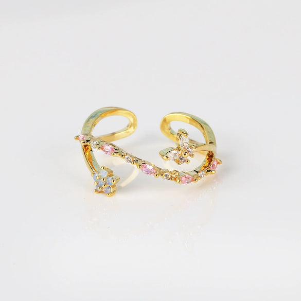 Women's Ins Style Copper Electroplated Small Blue Bouquet Triangle Ring