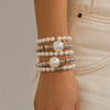 Women's Ins Style Imitation Pearl Beaded Geometric Curved Tube Metal Bracelet With Electroplating