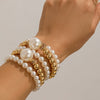 Women's Ins Style Imitation Pearl Beaded Geometric Curved Tube Metal Bracelet With Electroplating