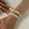 Women's Ins Style Imitation Pearl Beaded Geometric Curved Tube Metal Bracelet With Electroplating