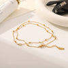 Women's Ins Style Titanium Steel And Stainless Steel Geometric Pattern Double Layer Bead Chain Bracelet With Vacuum Plating And Set With Gemstones