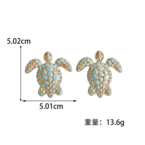 Women's Iron Turtle Earrings With Dripping Glaze Animal Design And Stainless Steel Ear Posts Fashion Jewelry