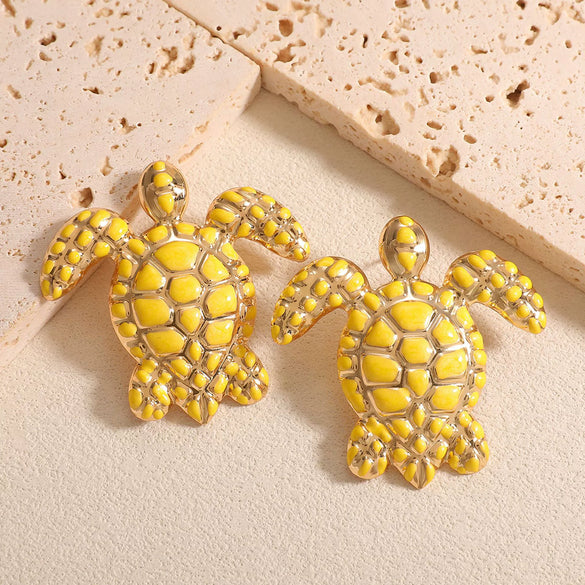 Women's Iron Turtle Earrings With Dripping Glaze Animal Design And Stainless Steel Ear Posts Fashion Jewelry