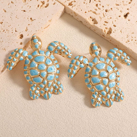 Women's Iron Turtle Earrings With Dripping Glaze Animal Design And Stainless Steel Ear Posts Fashion Jewelry