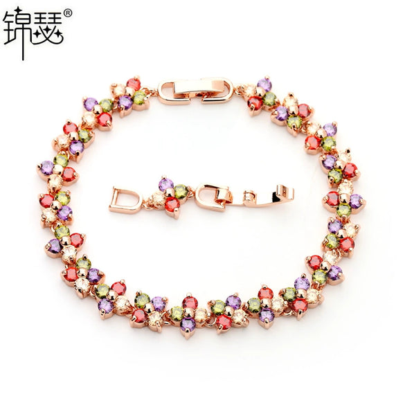 Women's Irregular Copper Bracelet With Flower Motif And Zircon Inlay Electroplated Fashion Jewelry
