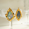 Women's Irregular Diamond Pattern Shell Inlaid Stainless Steel Earrings With 18K Vacuum Plated Geometric Design