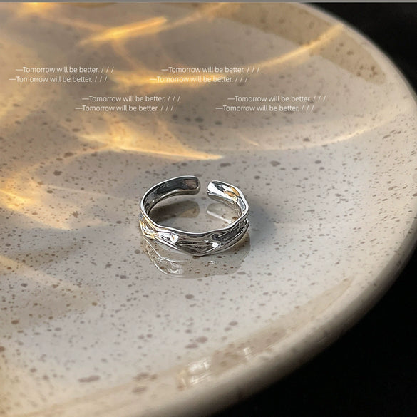 Women's Irregular Geometric Copper Metal Ring With Electroplated Retro Fashion Design Adjustable Open Finger Ring