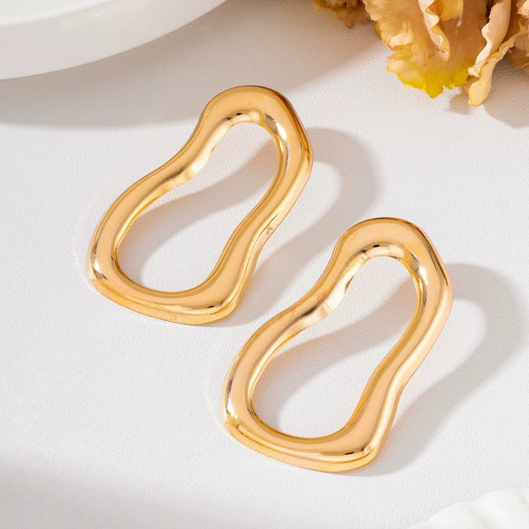 Women's Irregular Geometric Hollow Drop Earrings With Floral Details Bright Gold Plated Iron Alloy And Stainless Steel Posts
