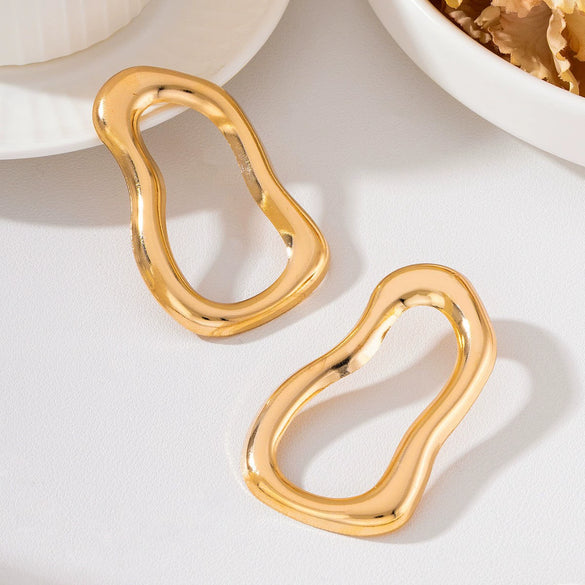 Women's Irregular Geometric Hollow Drop Earrings With Floral Details Bright Gold Plated Iron Alloy And Stainless Steel Posts