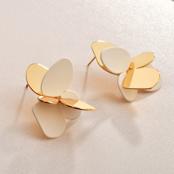 Women's Irregular Geometric Metal Stud Earrings With Spraypainted Colorblock Design And Contemporary Minimalist Style