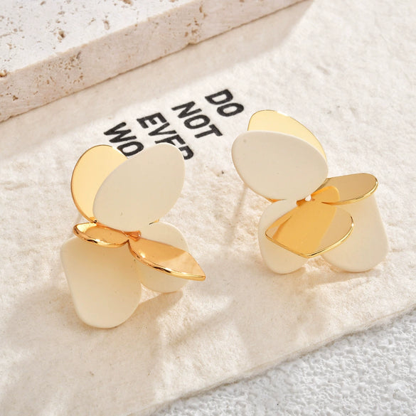 Women's Irregular Geometric Metal Stud Earrings With Spraypainted Colorblock Design And Contemporary Minimalist Style