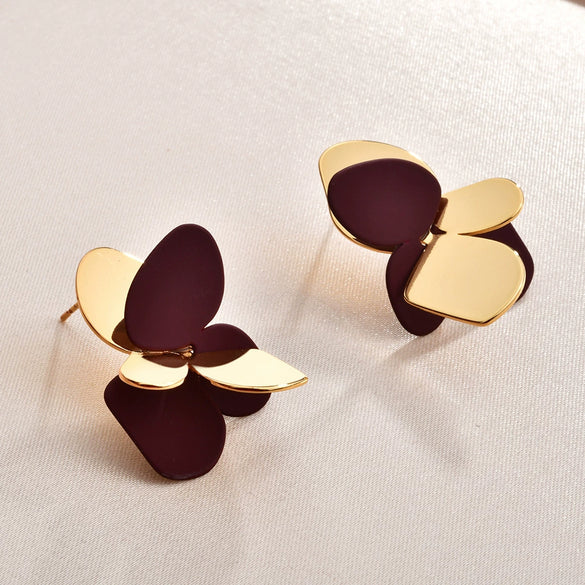 Women's Irregular Geometric Metal Stud Earrings With Spraypainted Colorblock Design And Contemporary Minimalist Style