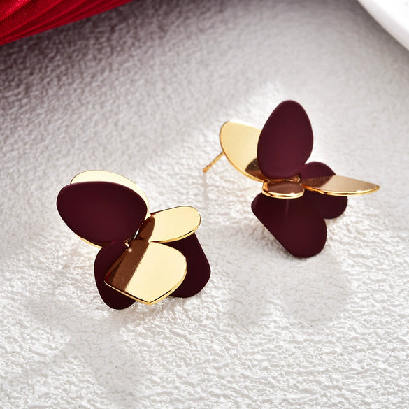 Women's Irregular Geometric Metal Stud Earrings With Spraypainted Colorblock Design And Contemporary Minimalist Style