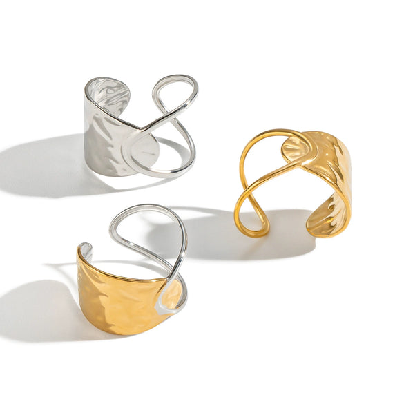 Women's Irregular Geometric Open Ring Adjustable Stainless Steel With 18K Gold Vacuum Pvd Plating And Colorretaining Finish