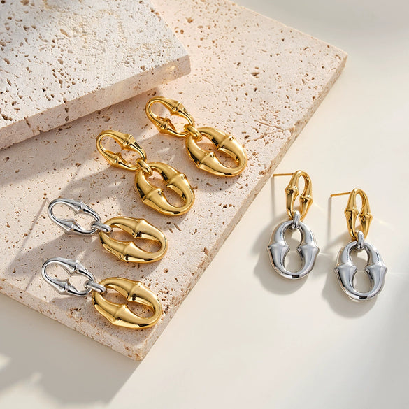 Women's Irregular Geometric Stainless Steel Earrings With Resin Design And 18K Gold Vacuum Plated Retro Fashion Finish