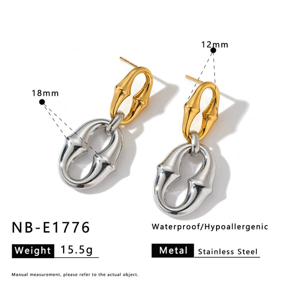 Women's Irregular Geometric Stainless Steel Earrings With Resin Design And 18K Gold Vacuum Plated Retro Fashion Finish