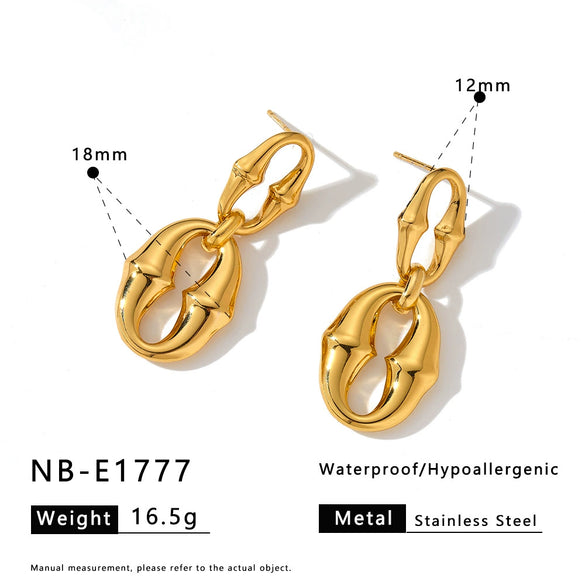 Women's Irregular Geometric Stainless Steel Earrings With Resin Design And 18K Gold Vacuum Plated Retro Fashion Finish