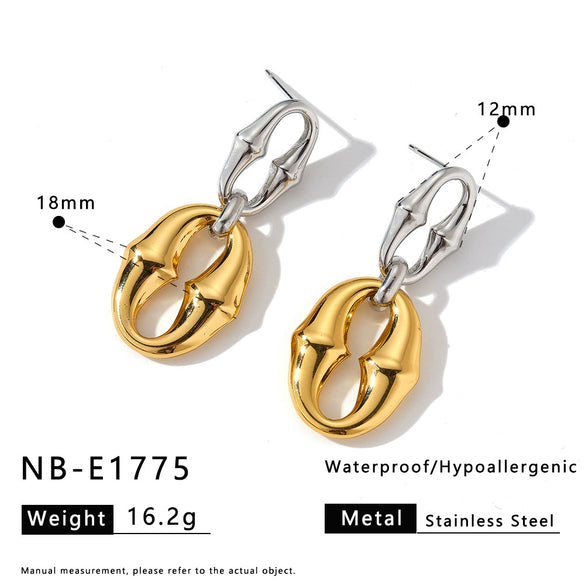 Women's Irregular Geometric Stainless Steel Earrings With Resin Design And 18K Gold Vacuum Plated Retro Fashion Finish
