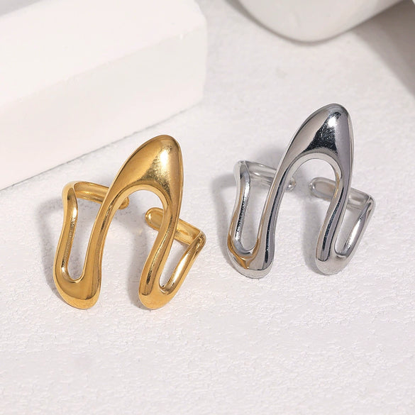 Women's Irregular Geometric Stainless Steel Open Ring With Electroplated Non Fading Minimalist Design