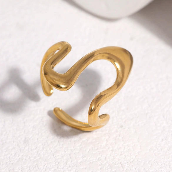 Women's Irregular Geometric Stainless Steel Open Ring With Electroplated Non Fading Minimalist Design