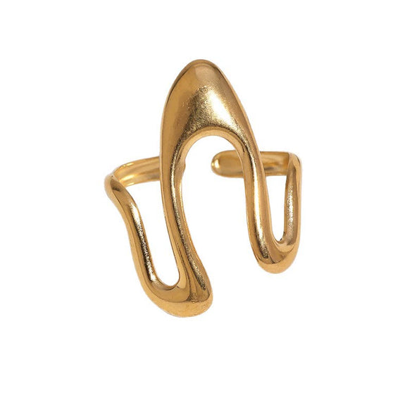 Women's Irregular Geometric Stainless Steel Open Ring With Electroplated Non Fading Minimalist Design